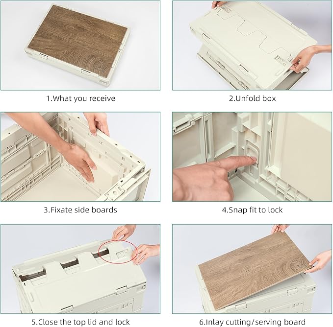 Collapsible Storage Bins with Lockable Doors &amp Removable Cutting Board26L Foldable Stackable Heavy-Duty Box for Camping Picnic Closet Garage and Moving Organization