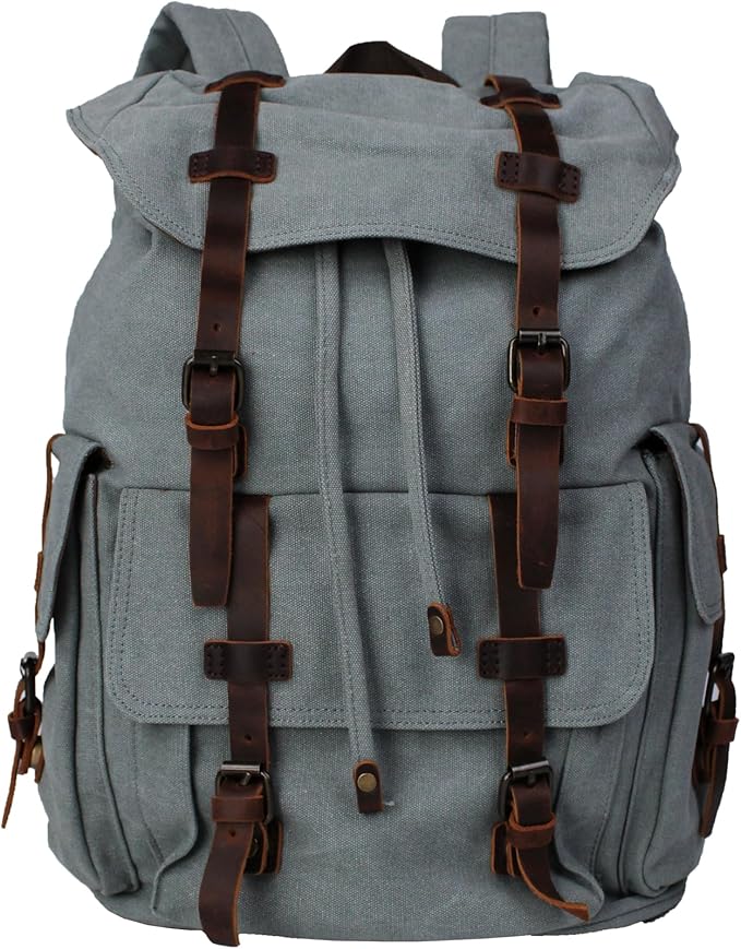 Retro Canvas with Cowhide 30L Large Capacity Backpack Suitable for Men'and Women Multifunctional Rucksack for Hiking/Traveling/Travel (8269 Teal)