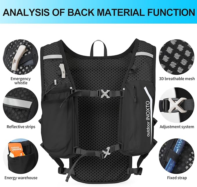 INOXTO Running Hydration Vest BackpackLightweight Insulated Pack with 1.5L Water Bladder Bag Daypack for Hiking Trail Running Cycling Race Marathon for Women Men
