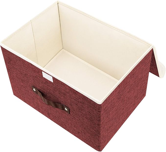 TYEERS Collapsible Storage Boxes Washable Fabric Storage Bins with Lids 14.9x9.8x9.8 inches 3 Pack Red Wine