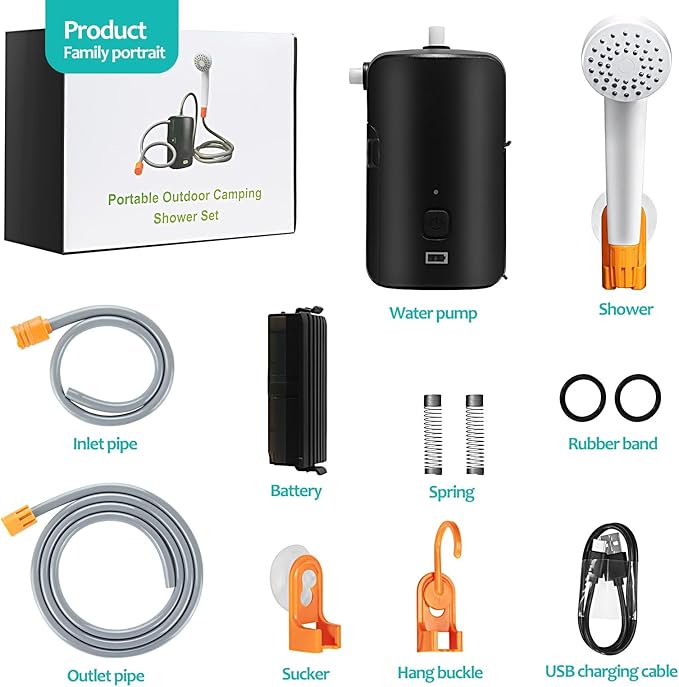 DELURA Portable Shower Portable Camp Shower Pump with Rechargeable Battery Portable Shower for Camping Portable Outdoor Shower Head for Camping Hiking Traveling