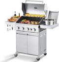 MELLCOM Stainless Steel 4 Burner BBQ Propane Gas Grill with Cast Iron Grates &amp Side Stove Stainless Steel 44000 BTU Burner Barbecue Grill for PatioCamping Outdoor Cooking