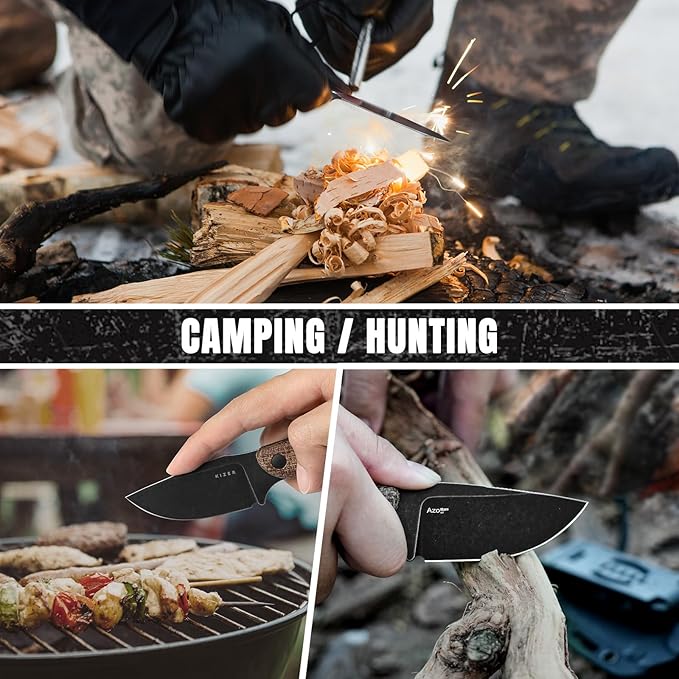 Kizer Hare Fixed Blade Knife with Sheath 3.14 D2 Steel Blade EDC Hunting Knife with Burlap Micarta and Black G10 Handle Small Survival Knives Outdoor Camping Knives for Men Women 1077M3
