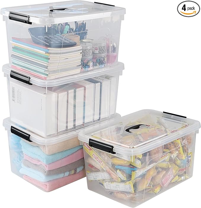 20 Quart Plastic Storage Tote with Lid Set of 4 Clear Latching Storage Bins