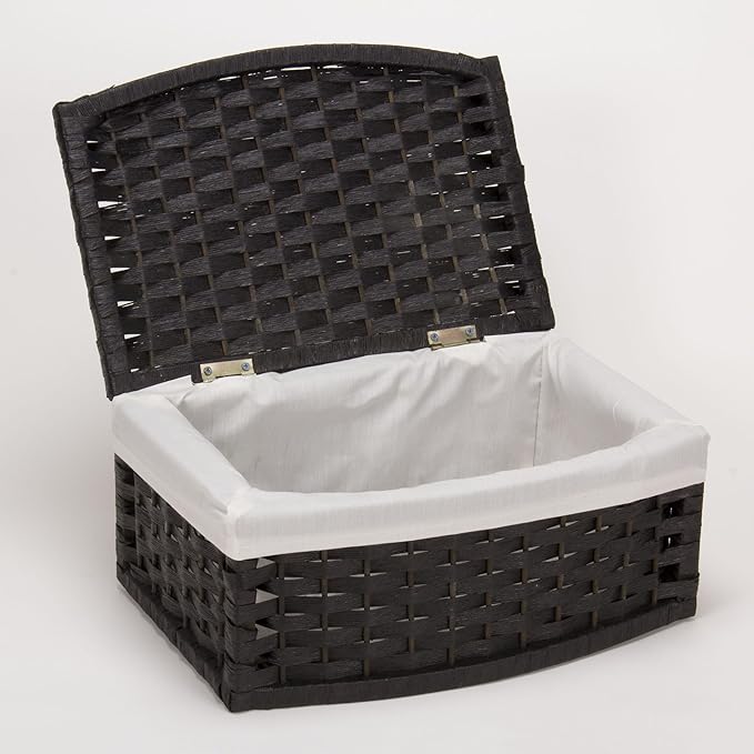 Household Essentials Hand-Woven Paper Rope Basket with Lid and Liner Black Stain