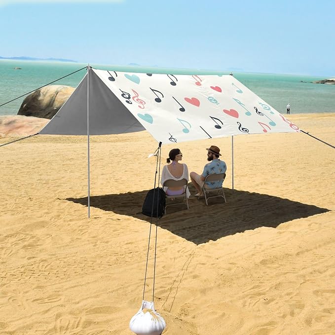 ALAZA Colorful Music Note Love Beach Tent Sun Shelter Portable Canopy Sunshade for Outdoor Camping Picnics Backyard Fun 10x9 ft