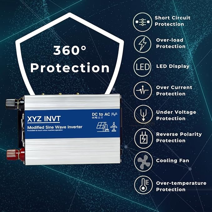 500W Power Inverter 12V DC to 110V 120V AC Modified Sine Wave Car Power Inverter with 1 AC Outlet &amp 1 USB Port &amp LED Display for Car RV Emergency Off-Grid Over 90% Efficiency