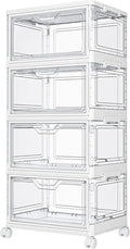 Kmiectse Clear Storage Bins with Lids4 Tier Plastic Bins with WheelsStackable Storage BinCloset Organizers Box for BedroomLiving RoomToy23 QT Folding Box with Magnetic door