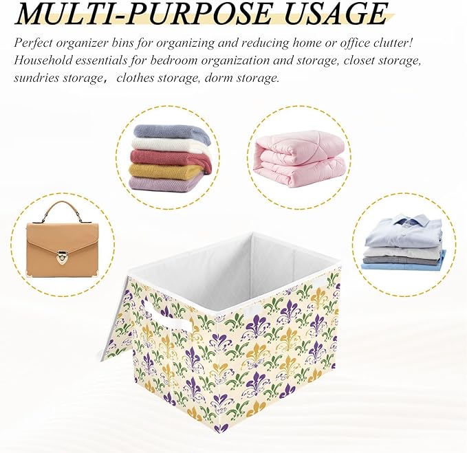 Graffiti Mardi Gras Logo Pattern Foldable Storage Baskets Fabric Boxes with Handle Organizers with Flip-Top Lids Storage Bins for Home Bedroom Office