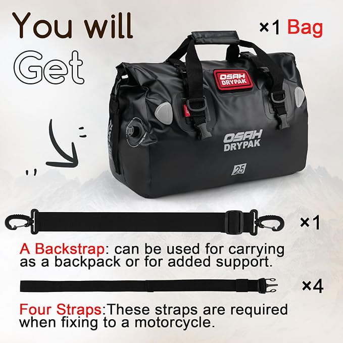 25L Waterproof Duffel Bag &amp 60L Motorcycle Dry Bag