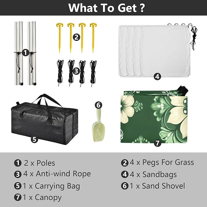 St Patrick's Day Flowers Green Beach Tent Sun Shelter Set UPF50+ UV Protection 10.5 x 9.19 FT Camping Shade Canopy with Sandbags Sand Anchors Carrying Bag and Others