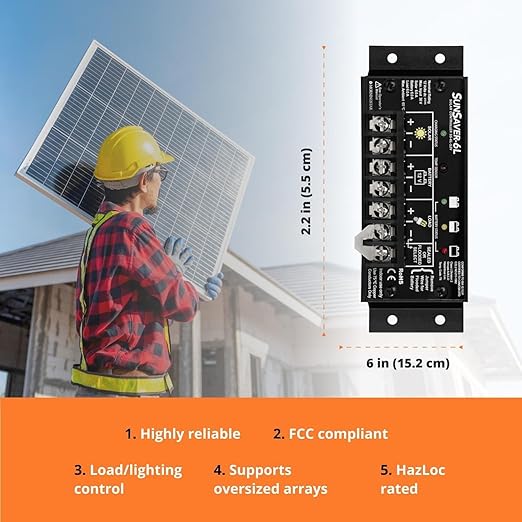 Morningstar SunSaver 20A PWM Solar Charge Controller (SS-20L-24V) - Solar Panel Regulator for 24V Batteries Four Stage Battery Charging LVD HazLoc Rated Low Noise 5 Year WTY - Designed in the USA