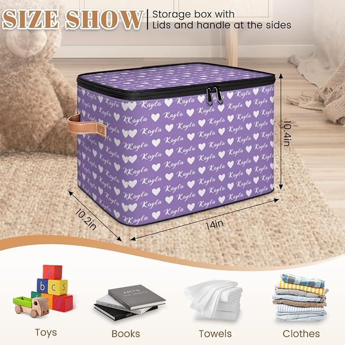 Custom Storage Bins with Zipper Lid Personalized Love Fabric Lidded Storage Baskets Boxes Foldable Cubes Clothes Organizer Container
