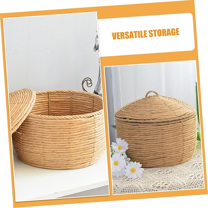 KOMBIUDA Handwoven Round Storage Basket Lid Large Decorative Rope Basket for Table Pantry Home Organization Versatile Food and Toy Storage