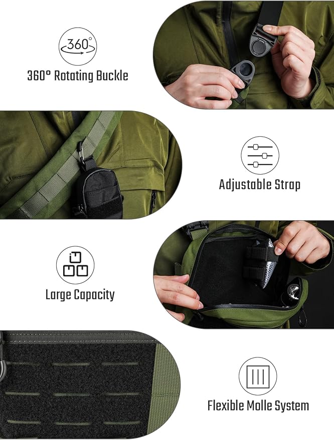 TACTICAL_GEEK Crossbody Shoulder Bag Nylon Multipurpose Daypack Chest Backpack Casual Shoulder for Daily Carry (Black Green-L3S-CR-Small)