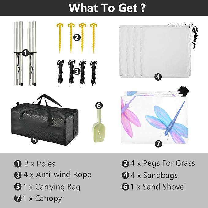 xigua Dragonflies Beach Tent Sun Shelter with Carrying Bag - Silver Coated Oxford Fabric Beach Canopy for Beach Camping Fishing - Includes Windproof Ropes Sandbags &amp Stakes