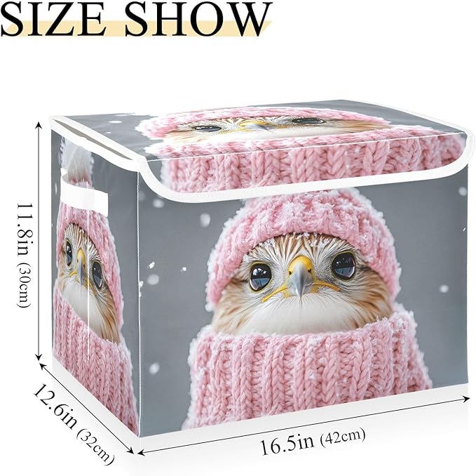 AIXIWAWA Lidded Storage Cube (Cute Bird in Winter) Fabric Foldable Closet Bins with Flip Lid and Handles Organizer Basket Container 16.5 x 12.6 x 11.8 IN