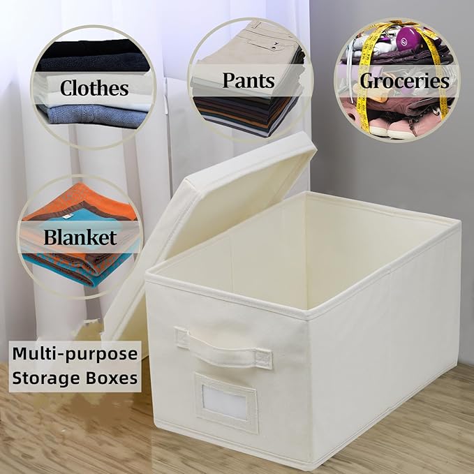 Fordonral 3 Pcs Closet Storage Bins with Lids &amp Lable &amp Handles 15 22 Quart Collapsible Fabric Stackable Storage Bin Cube Organizer Lidded Organizing Boxes Storage Containers