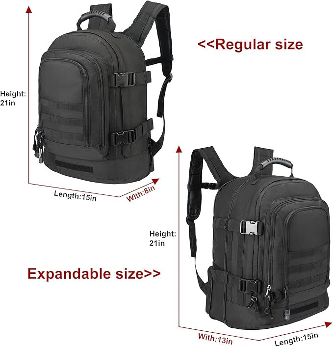 Tactical Backpacks Assault Pack 3 Day Bag Expandable Backpack Out Bag Classic Case Travel Hiking (Black with Belt)