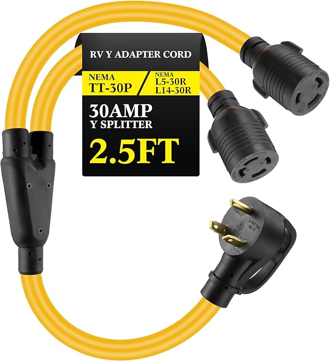Kanayu TT-30P to L5-30R &amp L14-30R 30 Amp RV Generator Adapter Cord Compatible with NEMA 30 Amp Generator to EV/RV Charging and House Inlet Box 8/2+10/2 STW AWG ETL Listed 2.5 ft