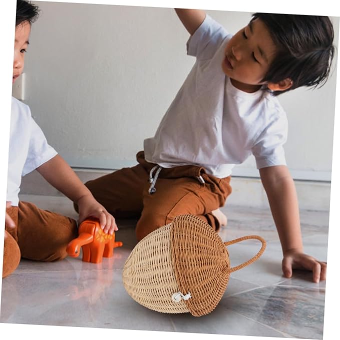 Cabilock Toy Bins for Boys and Girls Rattan Bushel Basket with Lid Boys and Girls Storage Bins Handwoven