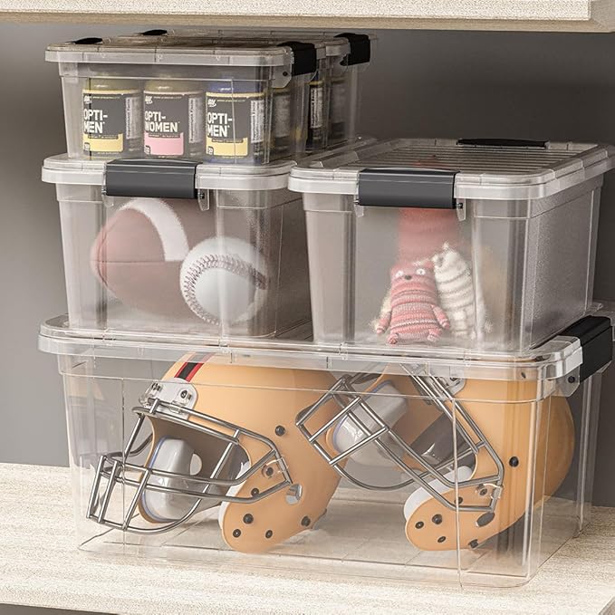 Superio Storage Bins with Lids- 2 Pack 21 Qt Clear Boxes for Organizing Stackable Plastic Containers- BPA Free Non-Toxic Odor Free Organizer for Home Office Dorm