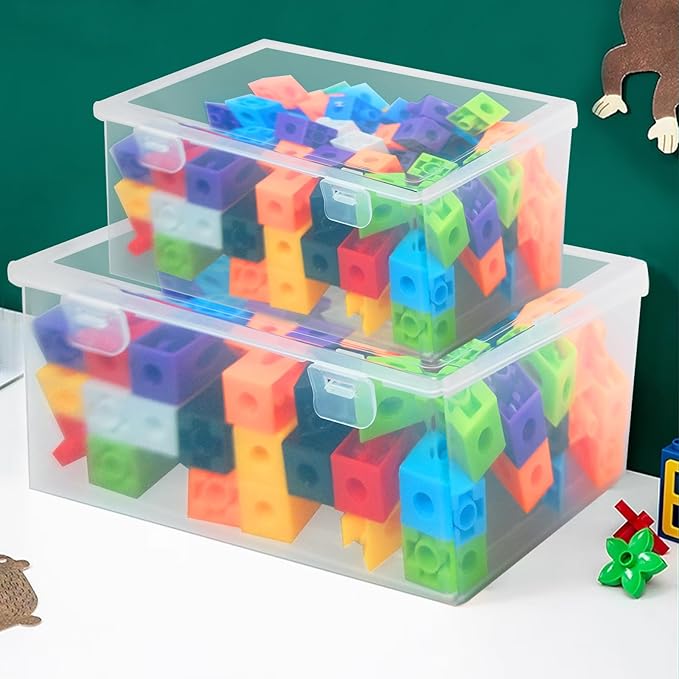 20 Pcs Plastic Playroom Storage Organizer Box Stackable Bins with LidsClear Storage Containers for Holds Small Toys Building Blocks Puzzles (7.09 x 5.2 x 3.43 Inch5.6 x 4.1 x 2.4 Inch)