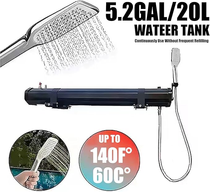 5/5.3/8 Gallon Pressurized Water Tank for Camping Shower Roof Rack Solar Camping Shower 140F° Water Storage for Trucks &amp Off Road Vehicles