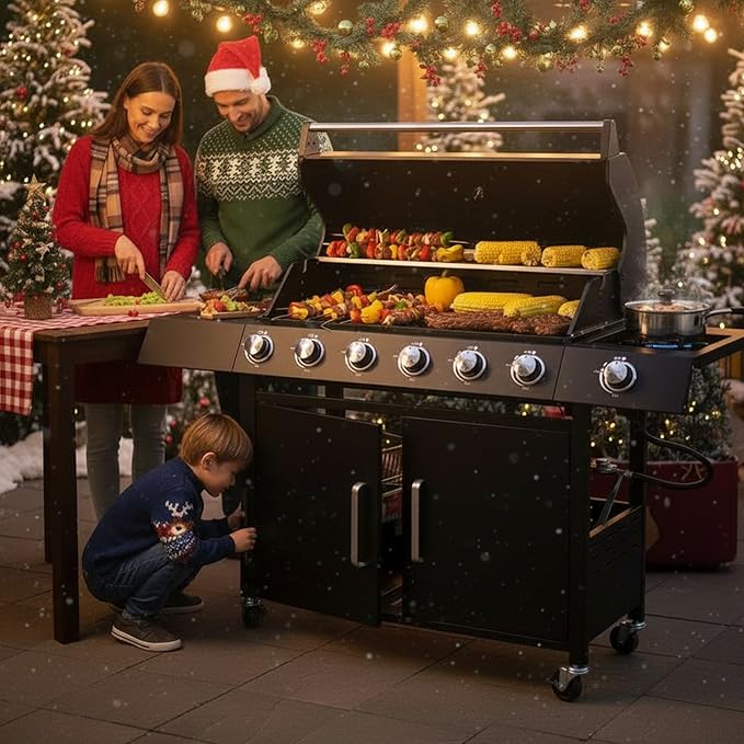 6-Burner w/Side Burner Gas Grill with 403 SQ.IN. Outdoor Grill with 60000 BTUPropane Grills with Top Cover LidGrills Outdoor Cooking for PatiosCampingBalcony-Q032