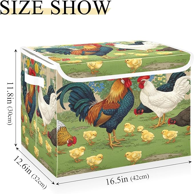senya Baskets Collapsible Storage Bins with Lids Rooster Chick Flower Farm Storage Boxes Clothes Baskets for Organizing