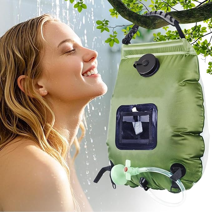 Solar Camping Shower - 5 Gallon Portable Bag Head with Hose Included Camp Bath Pouch with Solar Heating Outdoor Shower 20L Capacity Portable Showers for Beach Indoor Cabin