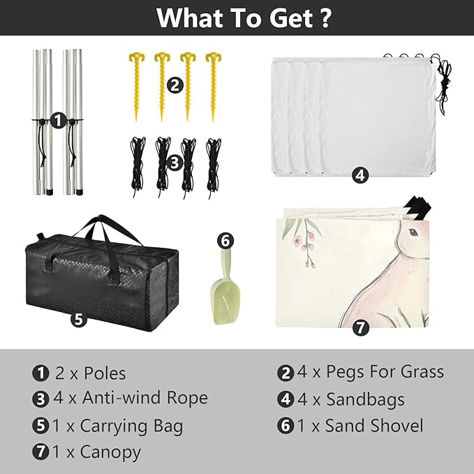 Beach Canopy with Windproof Ropes &amp Sandbags Beach Tent Sun Shade Sun Shelter for Camping Trips Fishing Backyard Fun or Picnics Easter Bunny