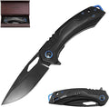 ALBATROSS Classic Valentine‘s Gift Men‘s Folding Knife 3.3” Black D2 Blade Black Aluminum &amp Wood Handle Ball Bearing Open Thumb Hole Gift Boxed
