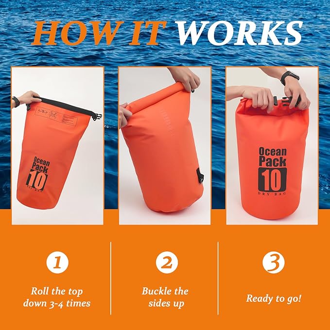 Outdoor Waterproof Dry Bag for Beach Camping Travel Hiking Dry Sack (Orange) (10 Liter) ES0008