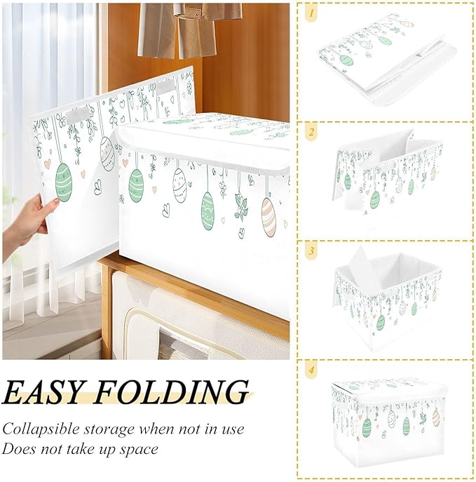 Christmas Storage Baskets with Lids Easter Background Collapsible Bins Stackable Fabric Linen Baskets Closet Organizer Container 16.5x12.6x11.8