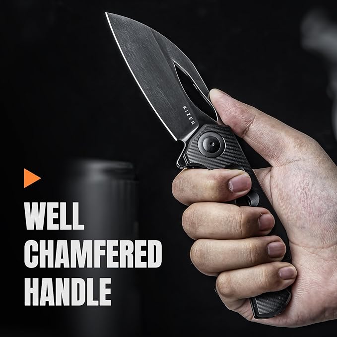 Kizer Hawk camping folding knives 3.4 M390 Sheepsfoot EDC Pocket Knife with Titanium Handle Thumb Hole Opener Liner Lock for Camping Hiking Fishing Ki4683A1