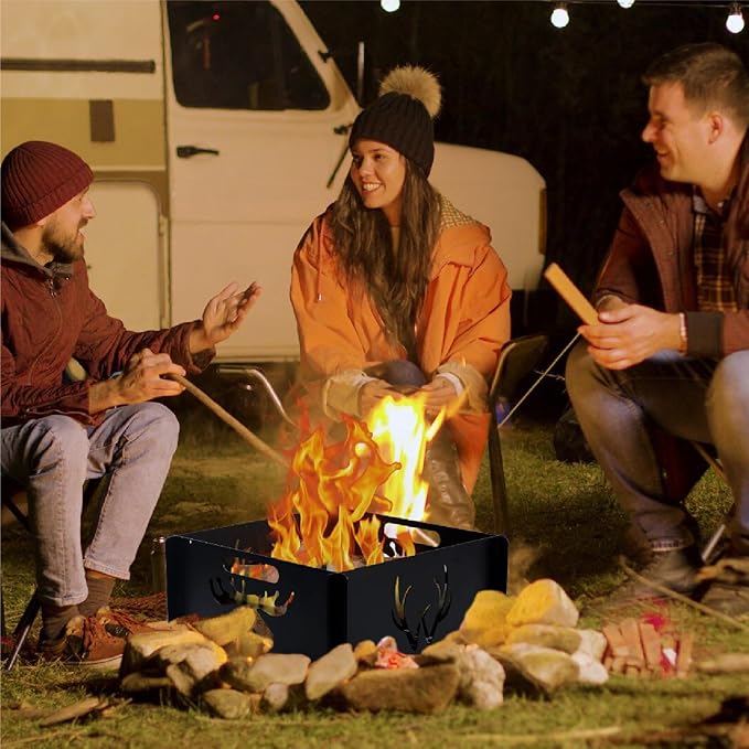 24 inch Portable Square Fire Pit Outdoor Foldable Plug Fire Pit Suitable for Camping Picnic Backyard Garden Bonfires and Outdoor Wood Burning with Storage Bag