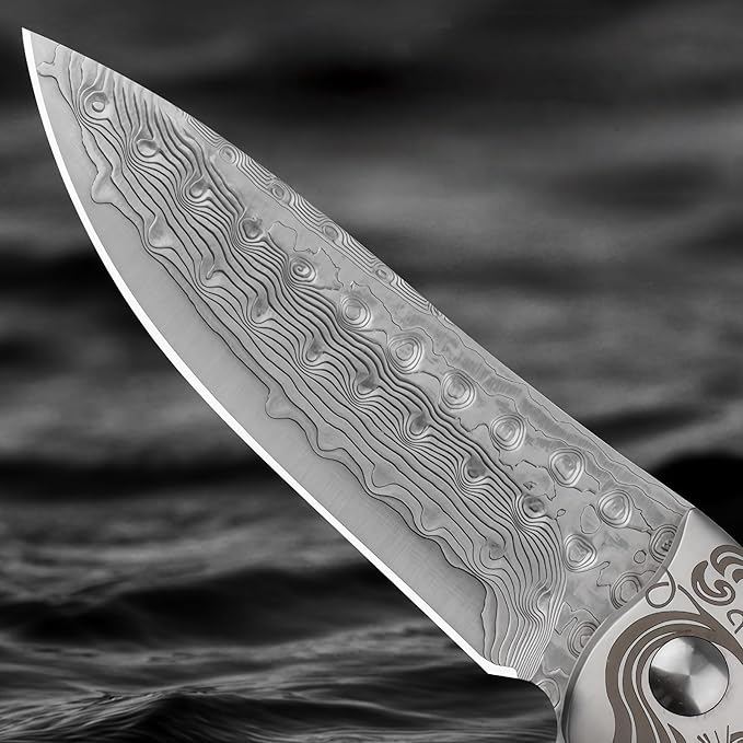Damascus Steel Knife Knives for Men HRC 60 Rosewood Handle Hand-Forged Damascus Folding Knife Gifts for Hunters Men who have Everything Camping Knives &amp Tools Gift Ideas for Boyfriend