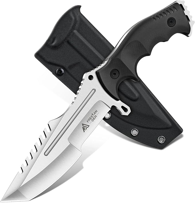Freelander Outdoor Fixed Blade Knife with Kydex Sheath Bushcraft Knife Full Tang D2 Steel with Ergonomic Handle Camping Survival Knives for Men