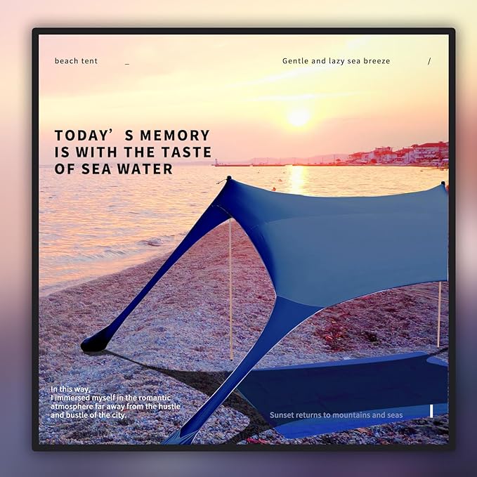 7×7 FT Beach Tent Sun Shelter UPF50+ UV Protection Outdoor Canopy Tent Sun Shade with 2 Poles for Camping Beach Fishing Backyard and Picnics Navy