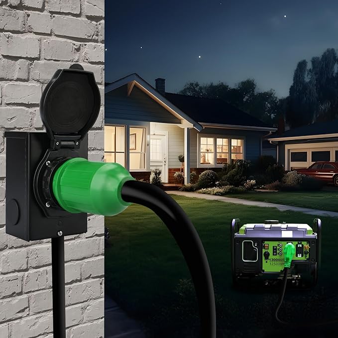 RVGUARD Emergency Power Combo Kit 15 Foot 50 Amp Generator Cord and Power Inlet Box NEMA 14-50P to SS2-50R Generator Cord with NEMA SS2-50P Pre-Drilled Generator Inlet Box ETL Listed