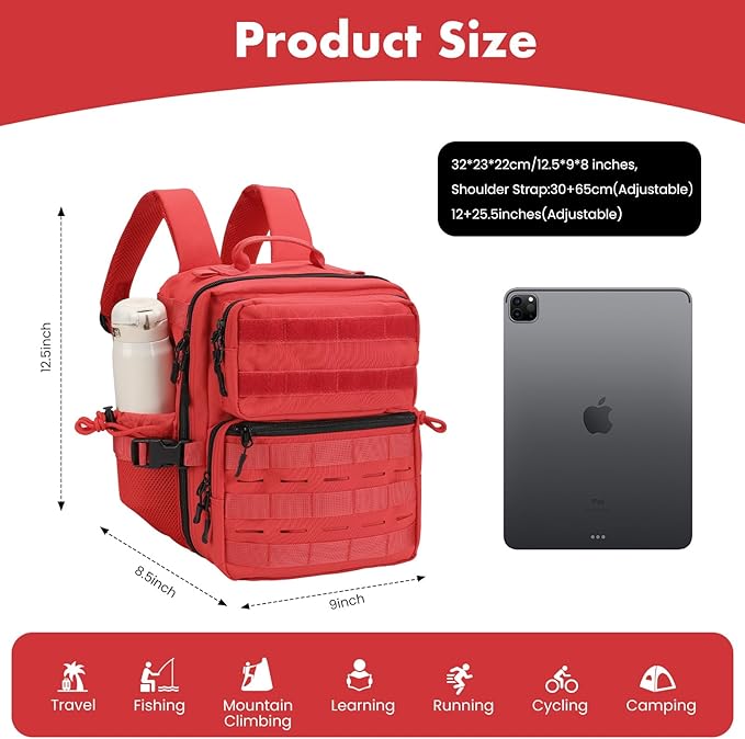 9L Mini Tactical Backpack for Men WomenSmall Military Tactical Backpack for SportGymHikingTravelCamping(Red)