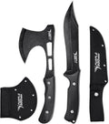PURPLEBIRD Outdoor Axes &amp Fixed Blade Knife Set - Full Tang Camping Hatchet and Hunting Knife with Sheath Lightweight Small Hand Axe &amp Survival Knives Set with Wood Handle for Men