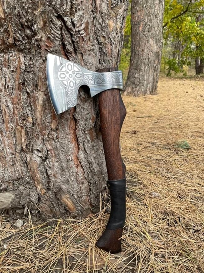 2pcs Viking Hammer &amp Viking Axe Set Crafted from Hand Forged Corban Steel Viking Axe with Sheath Hand Forged Hammer and Viking Bearded Axe with Rosewood Handle Camping Set