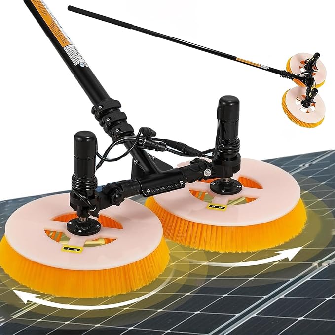 Electric Solar Panel Cleaning Brush &amp Water Fed Pole Kit Telescopic Rod PV Panel Wash Cleaning Machine 65cm Cleaning WideMains Electricity-3.5m/11ft