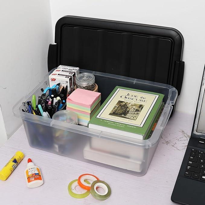 14 Quart Clear Plastic Storage Bins with Black Latching Lid 2-Pack Plastic Stackable Organizer Boxes
