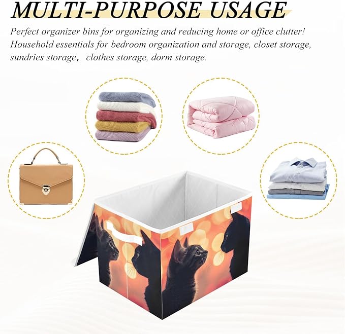 AIXIWAWA Lidded Storage Cube (Black Cats) Fabric Foldable Closet Bins with Flip Lid and Handles Organizer Basket Container 16.5 x 12.6 x 11.8 IN