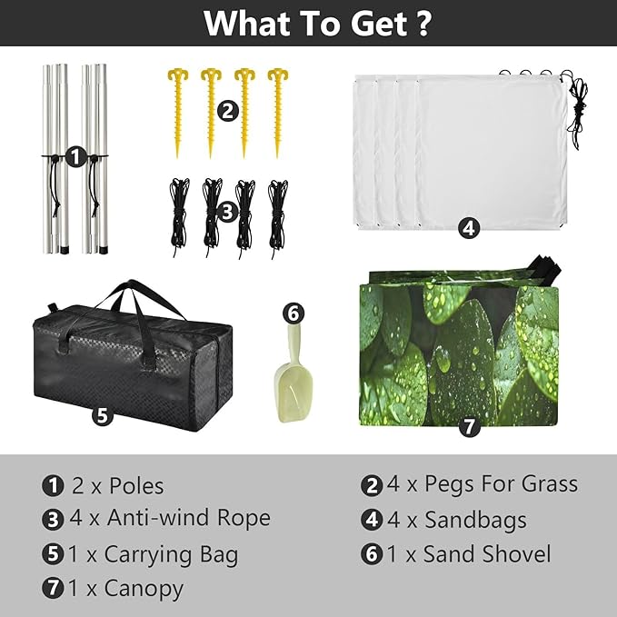 Raindrops on Leaves Beach Tent Sun Shelter Set UPF50+ UV Protection 10.5 x 9.19 FT Camping Shade Canopy with Sandbags Sand Anchors Carrying Bag and Others