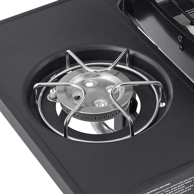 2-Burner Propane Gas BBQ Grill with Side Burner 24000 BTU Stainless Steel Barbecue Grill with Cast Iron Grates and Side Table for Outdoor Cooking Kitchen Patio