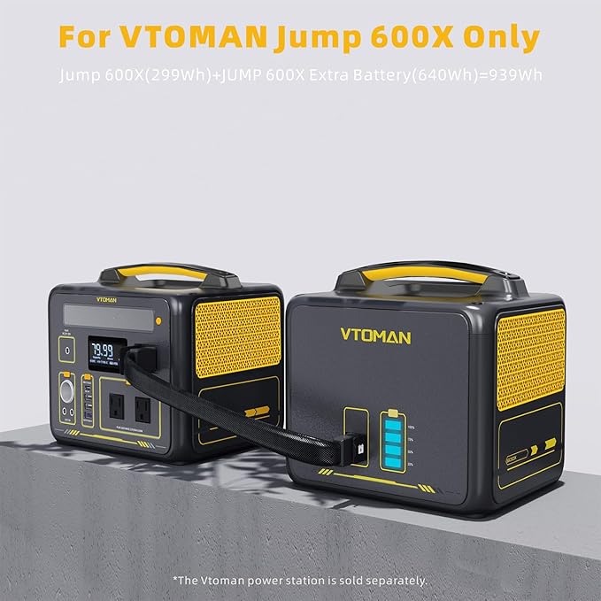 VTOMAN Jump 600X Extra Battery 640Wh for Jump 600X Portable Power Station LiFePO4 (LFP) Backup Expansion Battery with BMS Protection